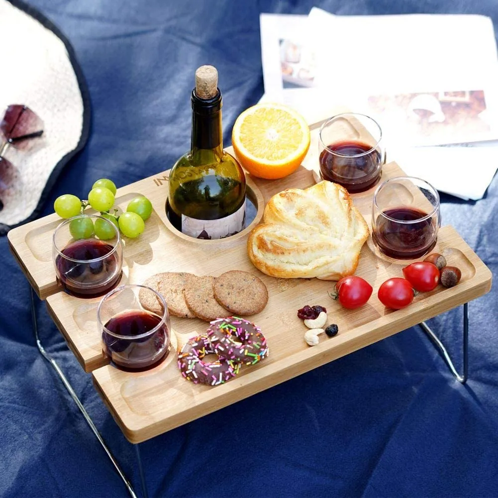 HappyPicnic® Portable and Foldable Wine Table For 4-Thickened