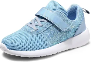 Harvest Land Toddler Glitter Tennis Shoes Slip On Boys Girls Sneakers Casual Running Shoes Woven Breathable with Soft Soled Sports Hook-Loop Outdoor Shoes