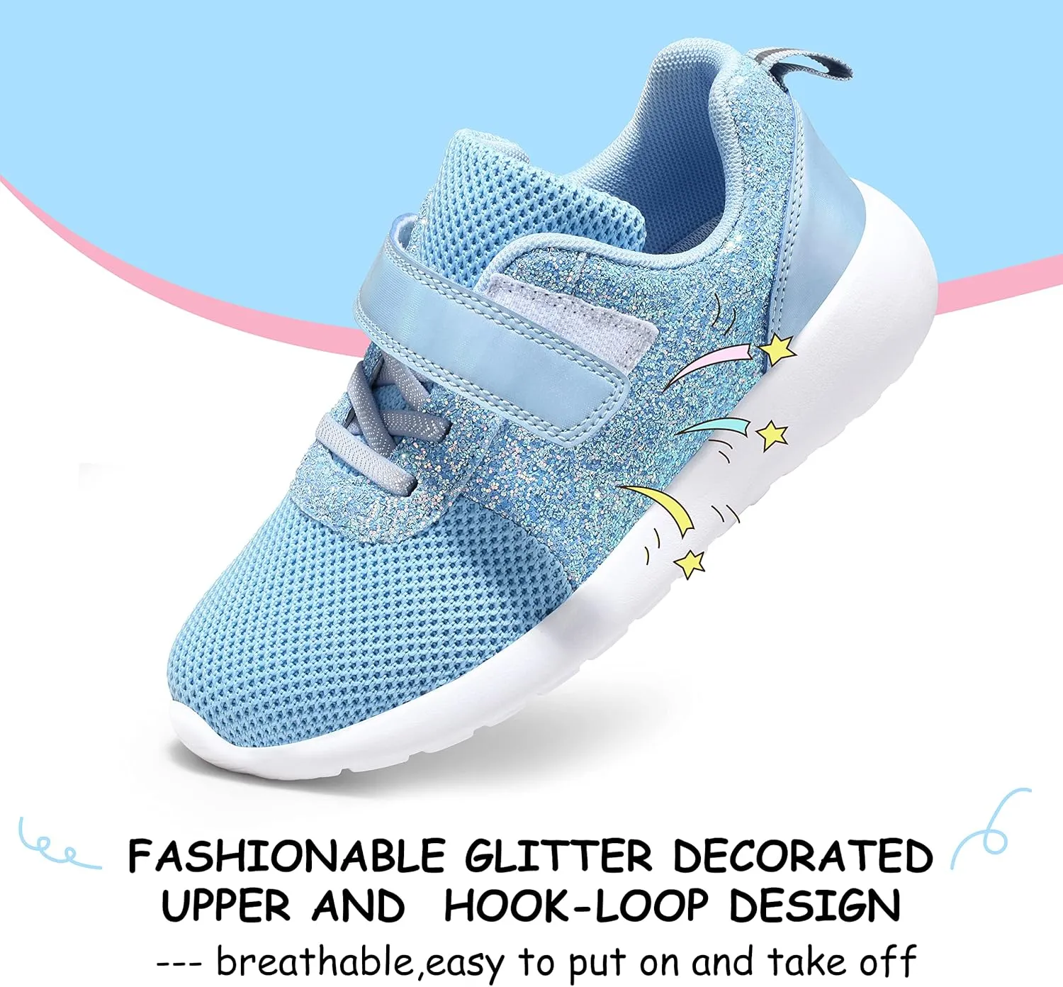 Harvest Land Toddler Glitter Tennis Shoes Slip On Boys Girls Sneakers Casual Running Shoes Woven Breathable with Soft Soled Sports Hook-Loop Outdoor Shoes