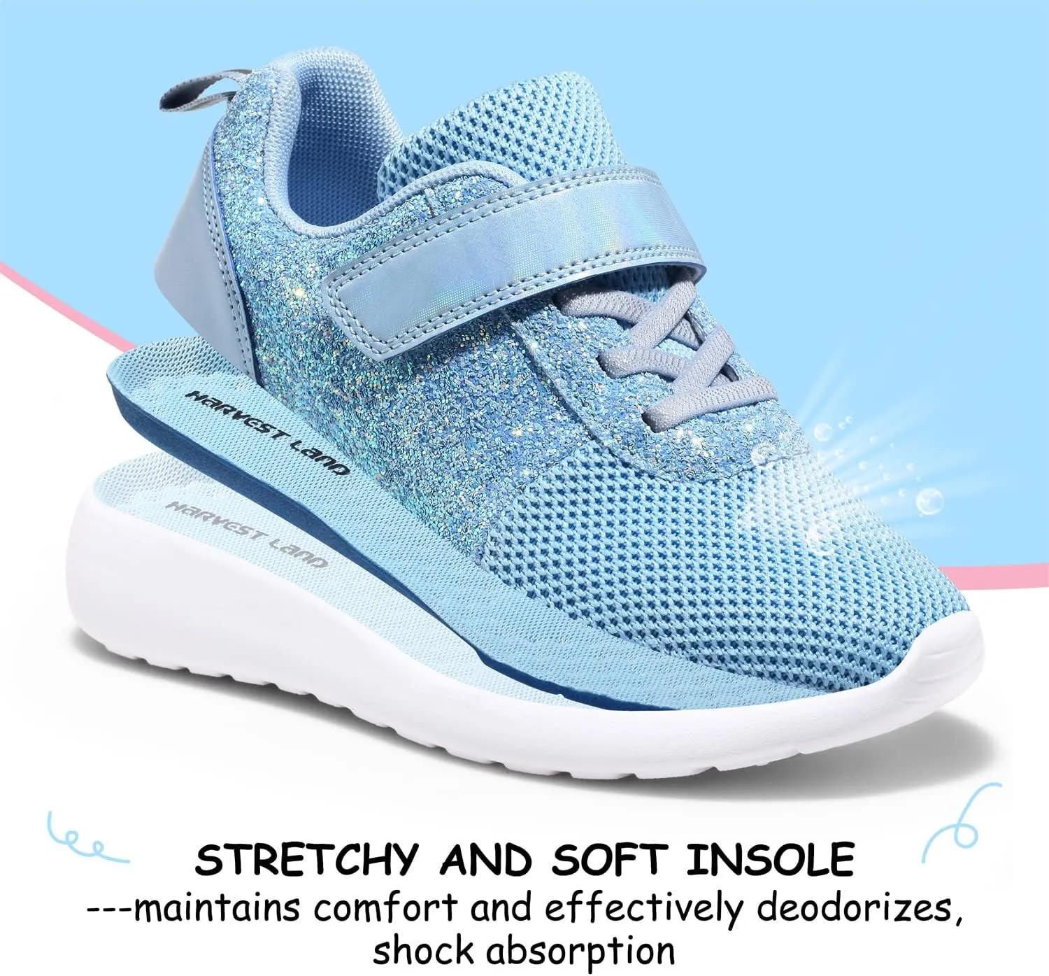 Harvest Land Toddler Glitter Tennis Shoes Slip On Boys Girls Sneakers Casual Running Shoes Woven Breathable with Soft Soled Sports Hook-Loop Outdoor Shoes