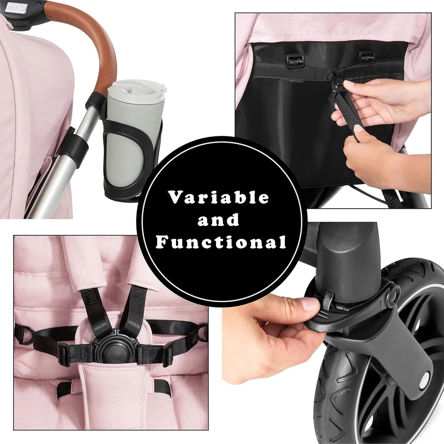 Hauck Uptown Deluxe Stroller - One-Handed Compact Folding, Fully Reclining, Adjustable Height, Cup Holder, Up to 55 lbs. Max Weight - Melange Rose