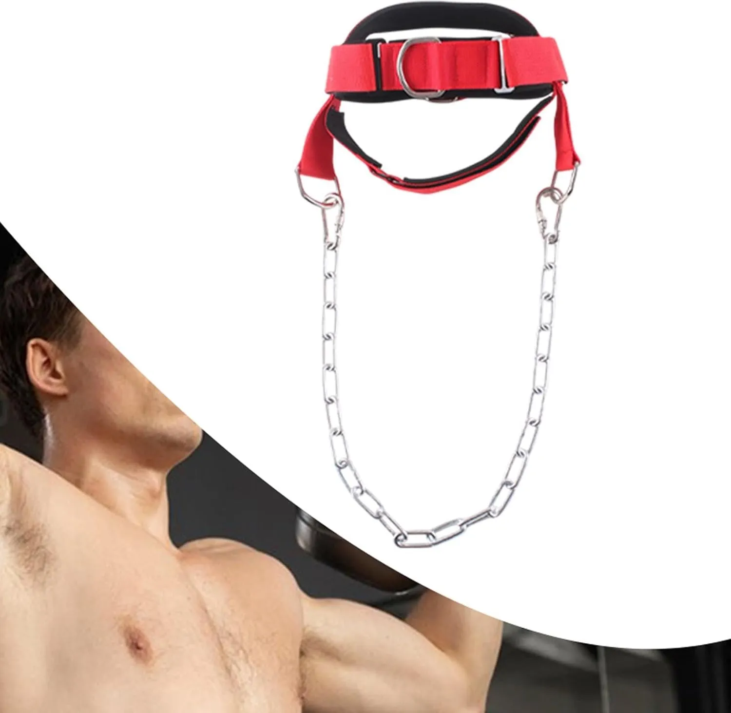 Head Harness for Weight Lifting with Metal Chain Comfortable Wearing Ergonomic Design for Versatile Wide Padded Strap