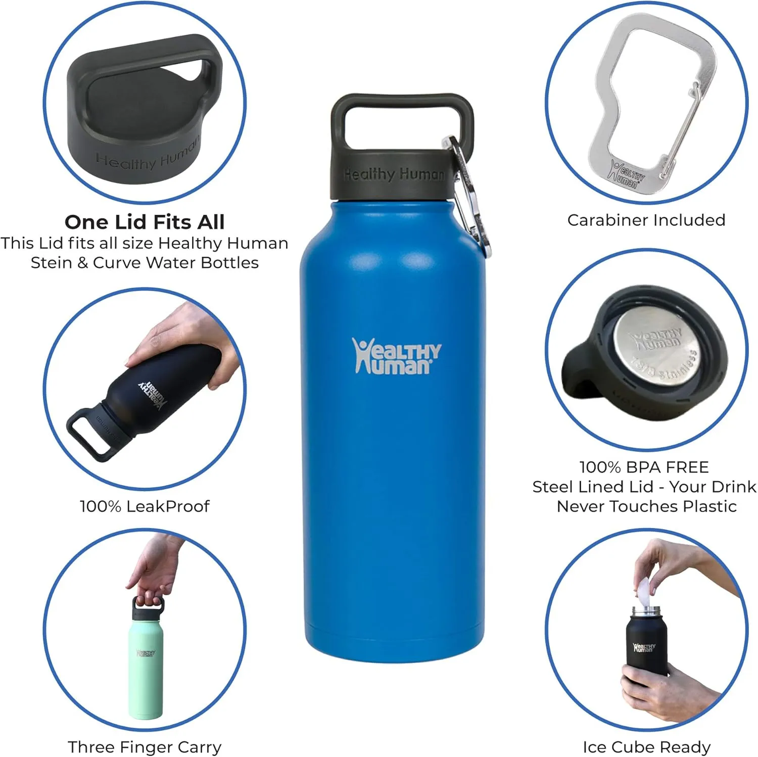 Healthy Human Stainless Steel Water Bottle | Double Walled Vacuum Insulated Water Thermos for Adults | Eco-Friendly Travel Bottles with Leak Proof Lid (Bahama, 32 oz/ 946 ML)