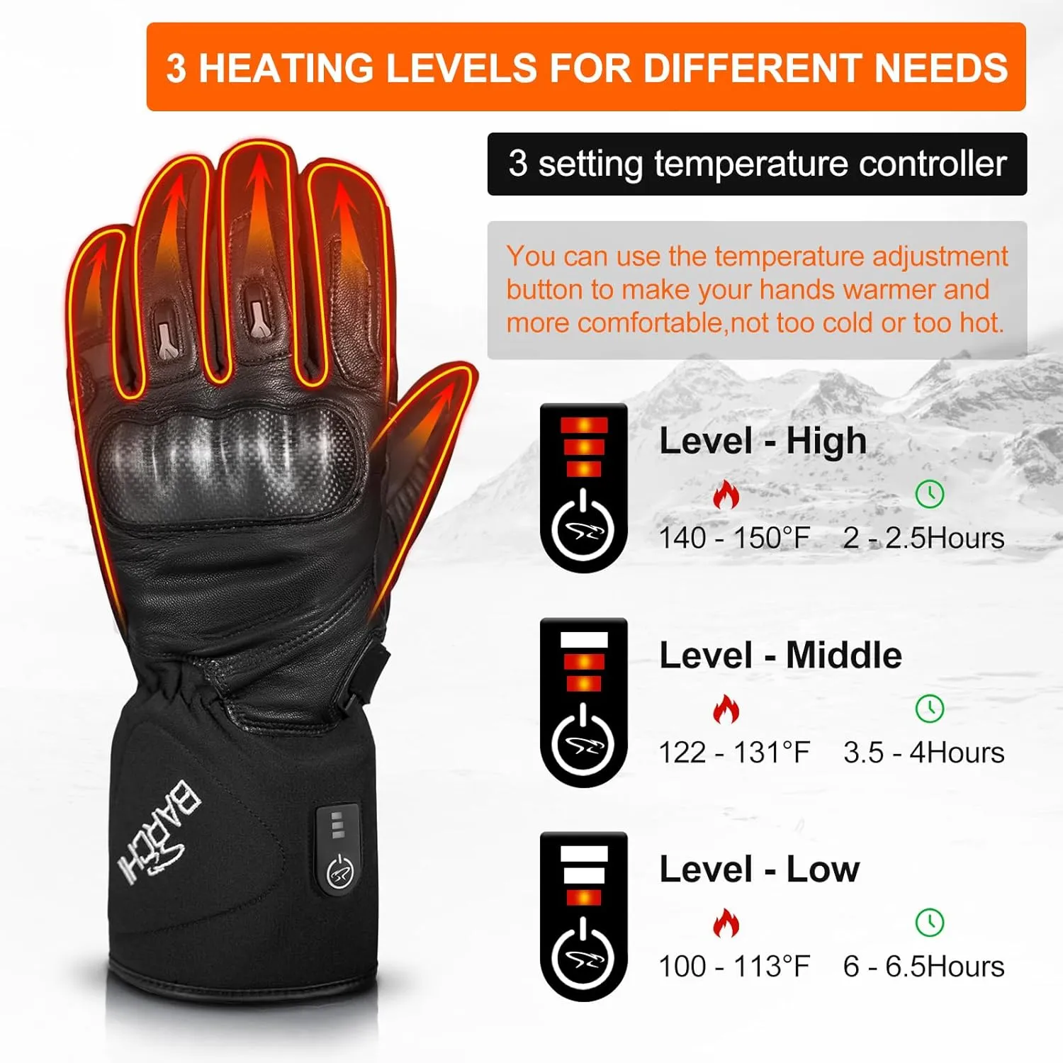 Heated Gloves for Men Women Heated Motorcycle Glove Electric Waterproof Heating Gloves Touchscreen Rechargeable Battery Hand Warmers w/ 12V Motorcycle Wire for Outdoor Work Snowmobiles