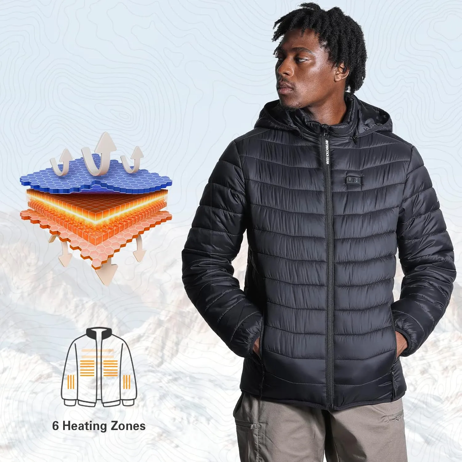 Heated Jacket, Lightweight Heating Jackets with 12V/5A Power Bank, 6 Areas Winter Coat for Men and Women