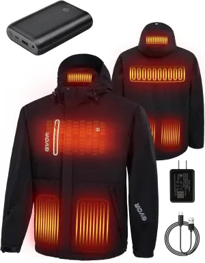 Heated Jackets for Men with 12V Battery, Detachable Hood and Battery Pack, Winter Outdoor Sports Softshell Heated Coat