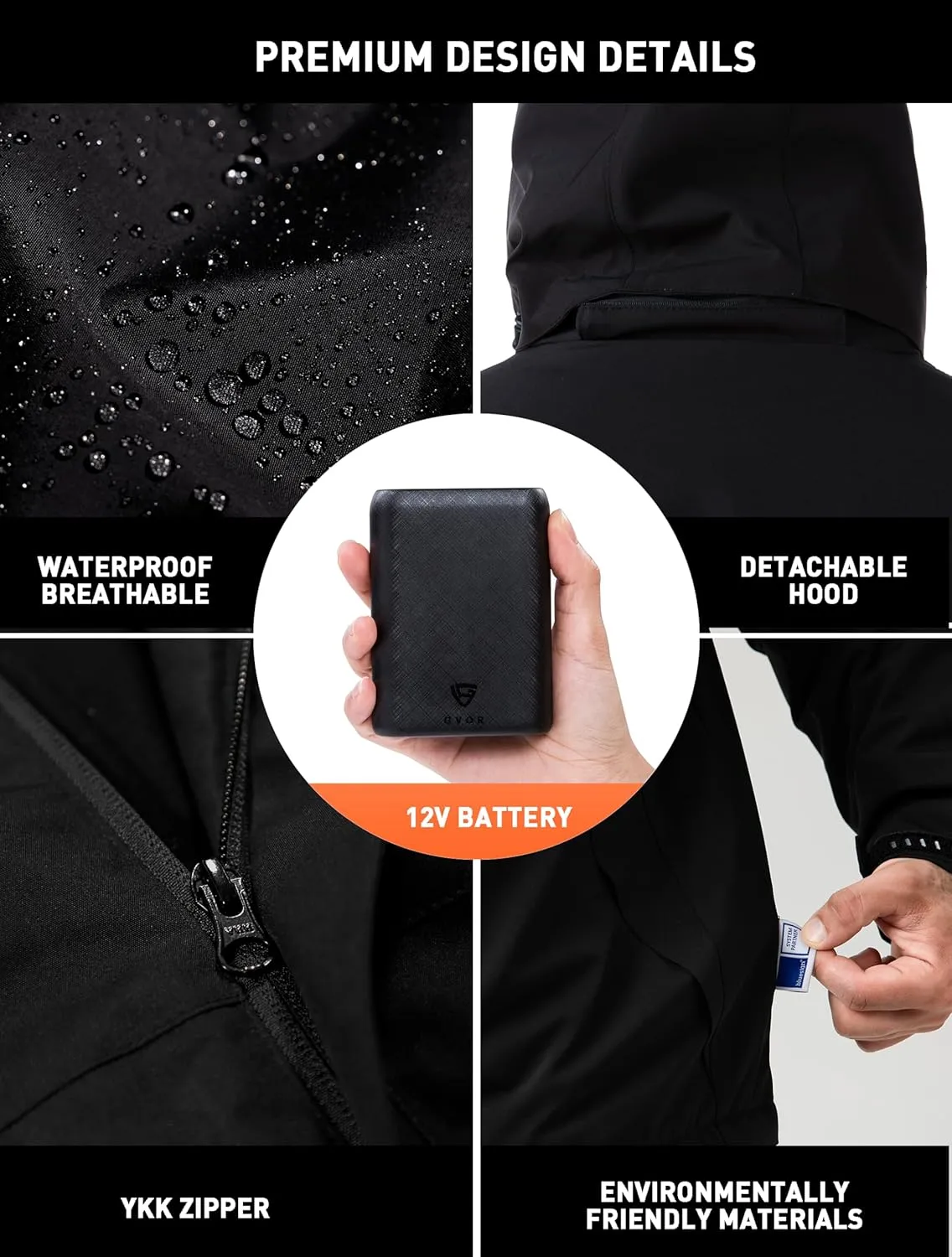Heated Jackets for Men with 12V Battery, Detachable Hood and Battery Pack, Winter Outdoor Sports Softshell Heated Coat