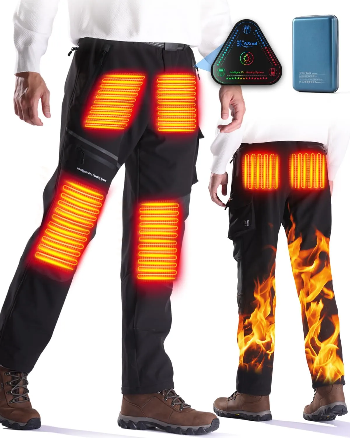 Heated Pants with 20000mAh Battery Pack Electric Heated Snow Hiking Pants Winter Softshell Outdoor Trousers
