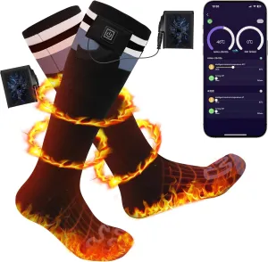 Heated Socks for Men Women with APP Control 7.4V 6000mAh 17H Heat Socks 10s Fast Heating Rechargeable Skiing Socks 5-Level Temperature Washable Electric Foot Warmers for Hiking Camping