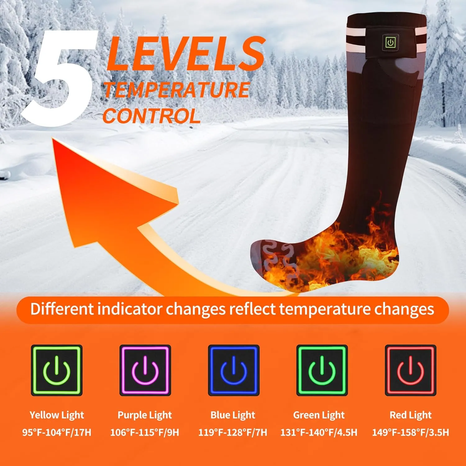 Heated Socks for Men Women with APP Control 7.4V 6000mAh 17H Heat Socks 10s Fast Heating Rechargeable Skiing Socks 5-Level Temperature Washable Electric Foot Warmers for Hiking Camping