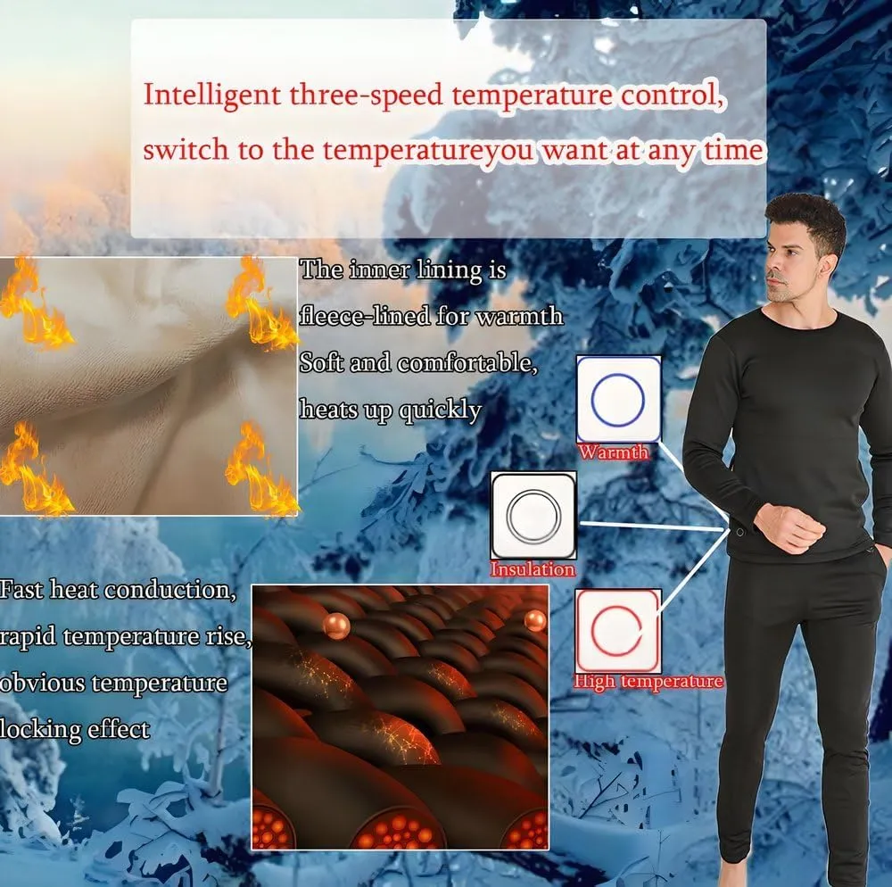 Heated Thermal Underwear for Men Women USB 42 Zone Intelligent Heated Thermals top and Heated Pants Set