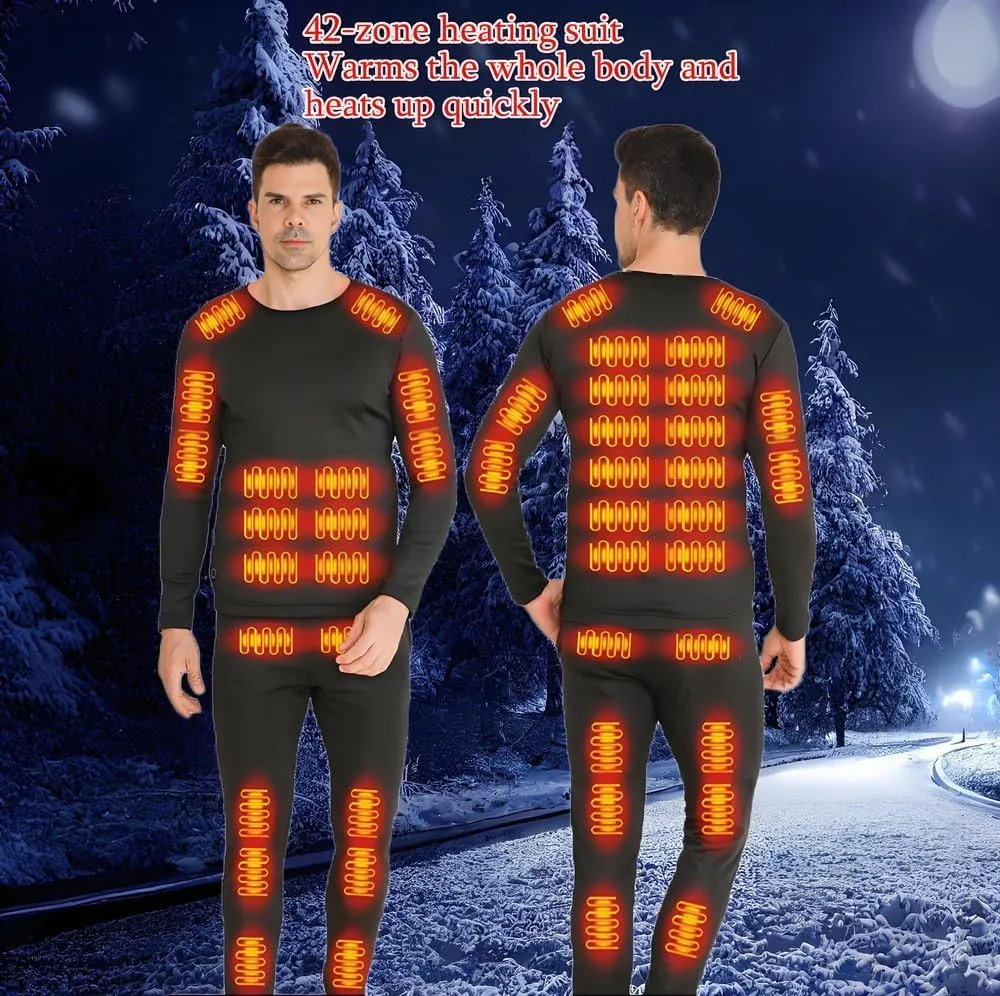 Heated Thermal Underwear for Men Women USB 42 Zone Intelligent Heated Thermals top and Heated Pants Set