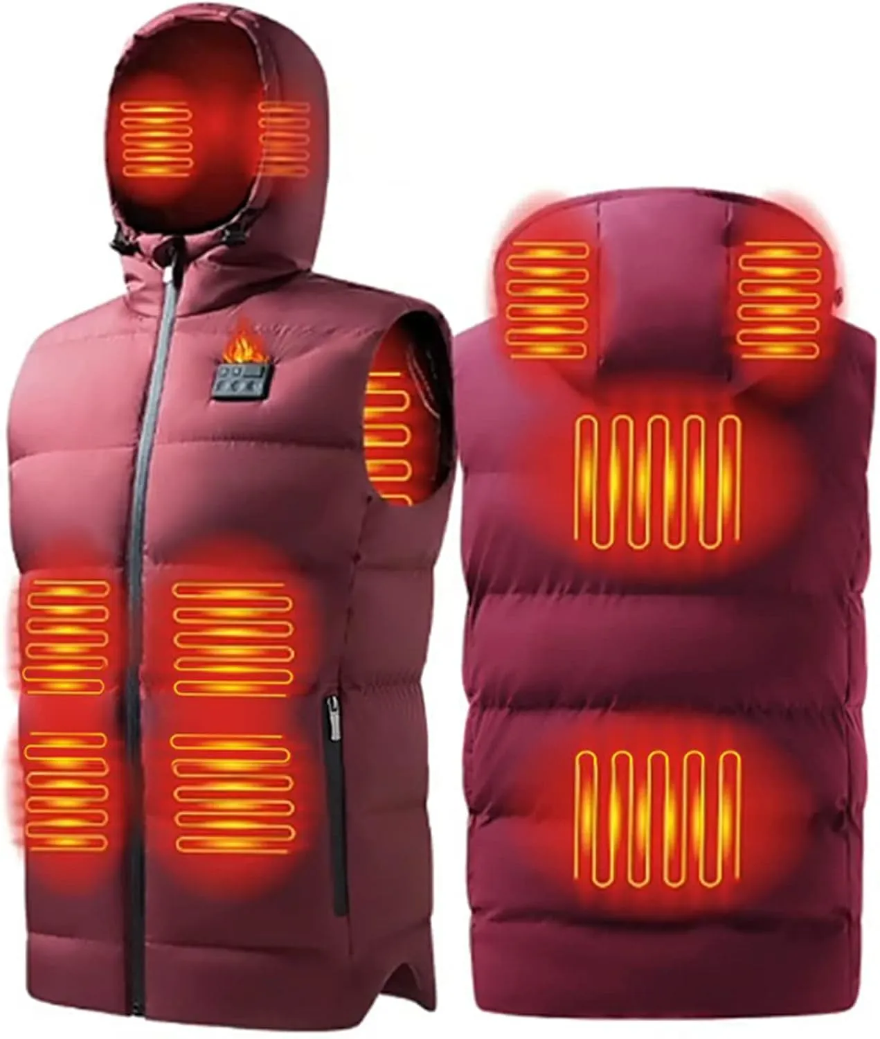Heated Vest for Men, 3 Switch Control 8 Heating Zones, Temperature Display, Heating Hat, Smart Heating Jacket,Red,L