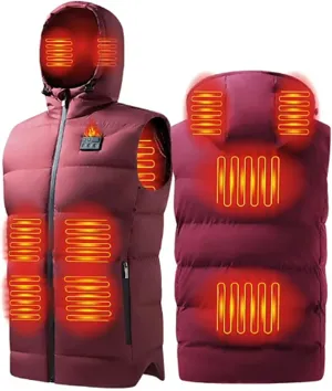 Heated Vest for Men, 3 Switch Control 8 Heating Zones, Temperature Display, Heating Hat, Smart Heating Jacket,Red,L