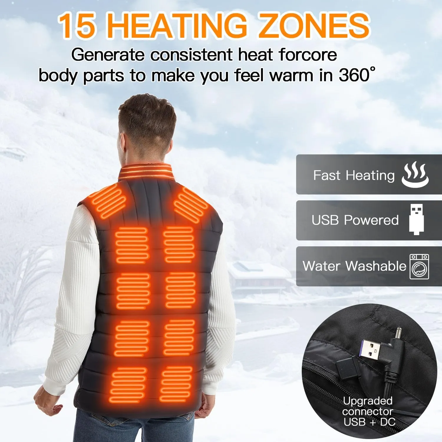 Heated Vest for Men, Lightweight Men's Heated Vest with 16000mAh Battery Pack Included for Outdoor Camping Skiing
