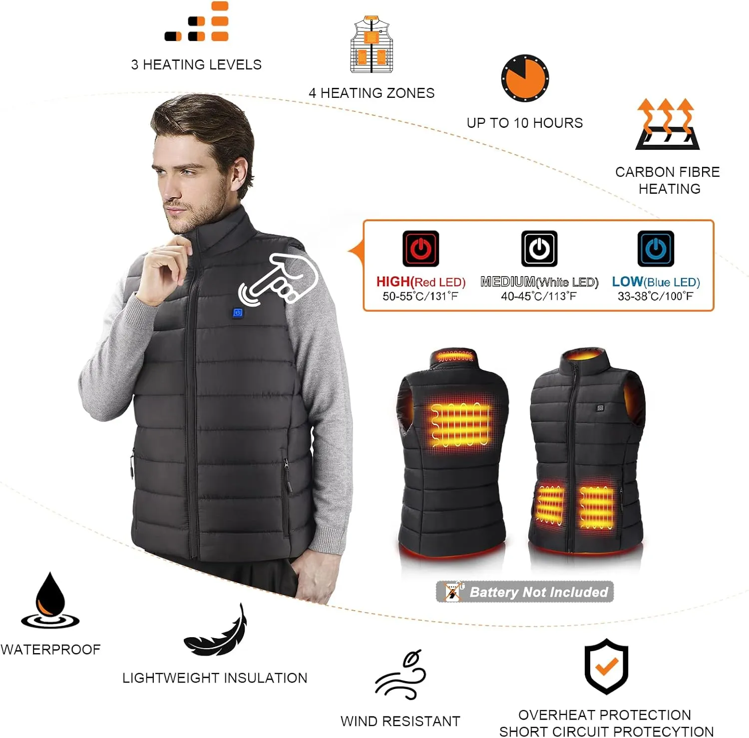 Heated Vest for Men/Women,Electric Heating Jacket Warming Waistcoat Fit Vest For Outdoor Hiking Hunting-No Battery