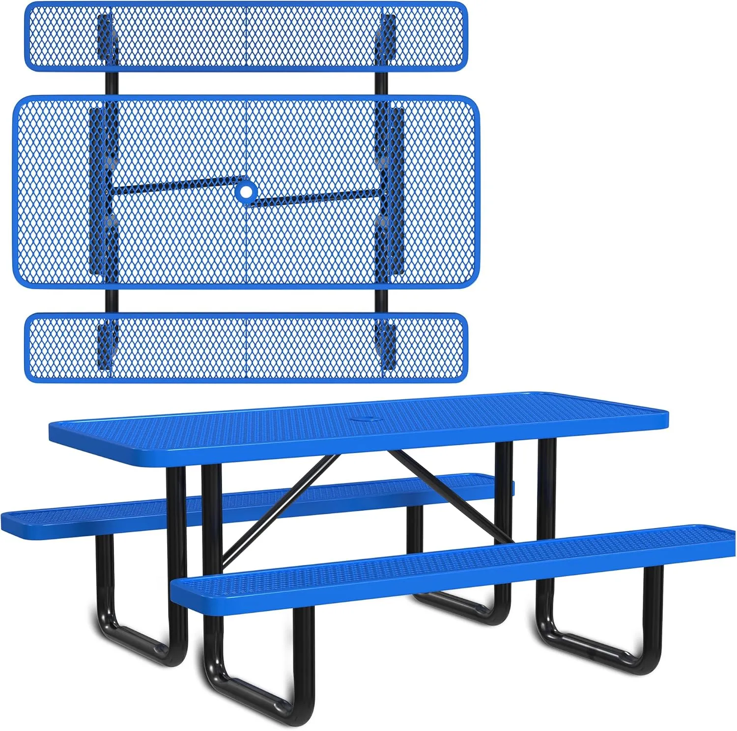 Heavy-Duty 6 Foot Picnic Table, Portable, Made with Heavy-Gauge Metal, Durable Thermoplastic Coating, Commercial Outdoor Picnic Table, Built-in Umbrella Hole, Made in The USA