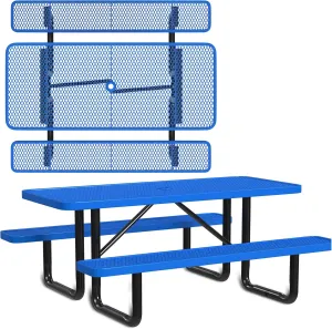 Heavy-Duty 6 Foot Picnic Table, Portable, Made with Heavy-Gauge Metal, Durable Thermoplastic Coating, Commercial Outdoor Picnic Table, Built-in Umbrella Hole, Made in The USA