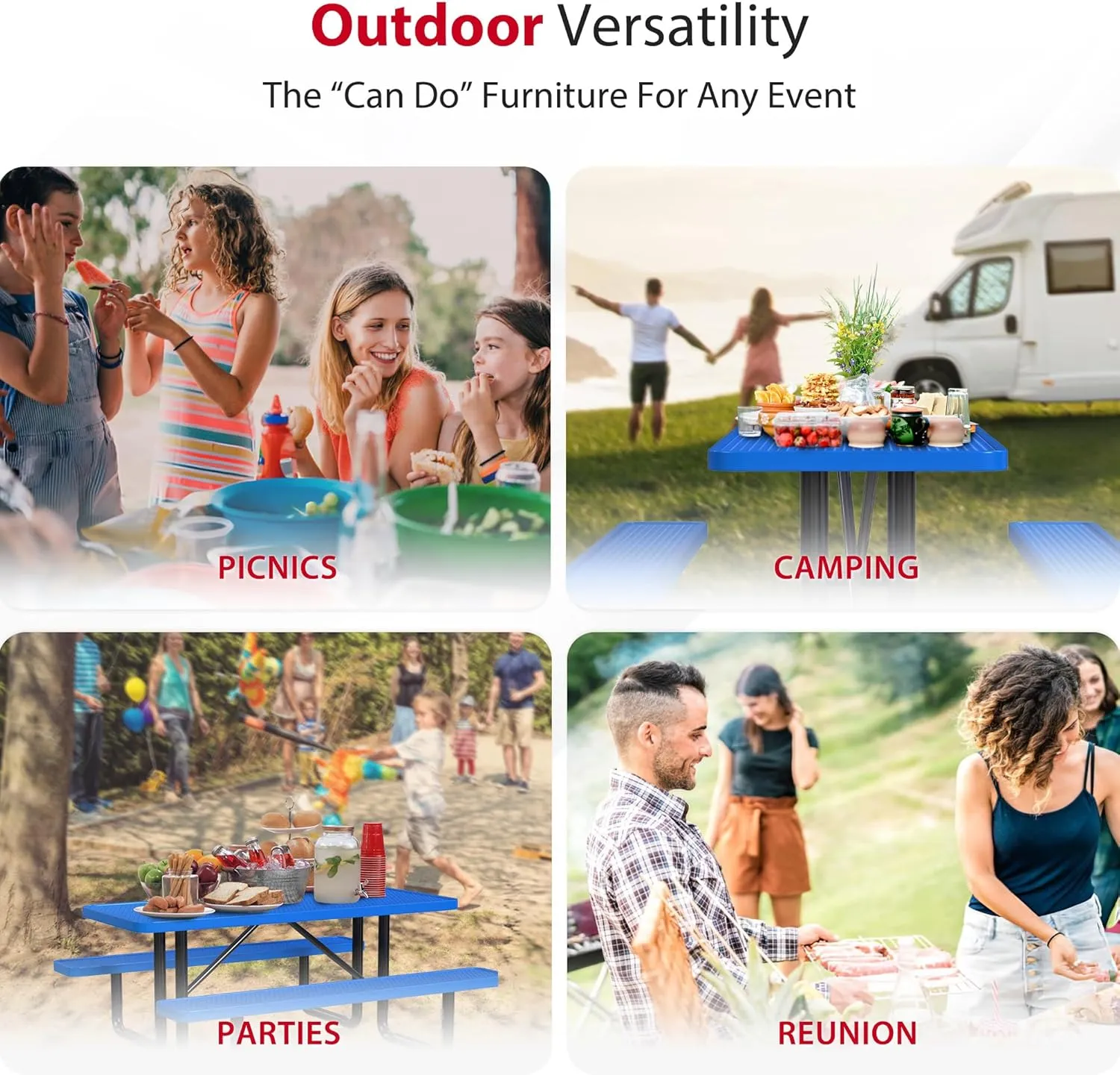 Heavy-Duty 6 Foot Picnic Table, Portable, Made with Heavy-Gauge Metal, Durable Thermoplastic Coating, Commercial Outdoor Picnic Table, Built-in Umbrella Hole, Made in The USA