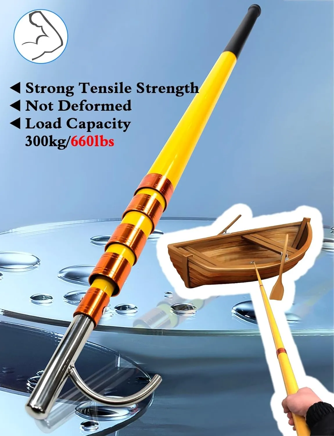 Heavy Duty Boat Hooks for Docking Telescopic Floating, Commercial Rust-Resistant Rescue Hook with 4/5/ 6 M Super Light Long Handle, Trailer Truck Cargo Grabber Tool(4pack,5M/16.4FT)
