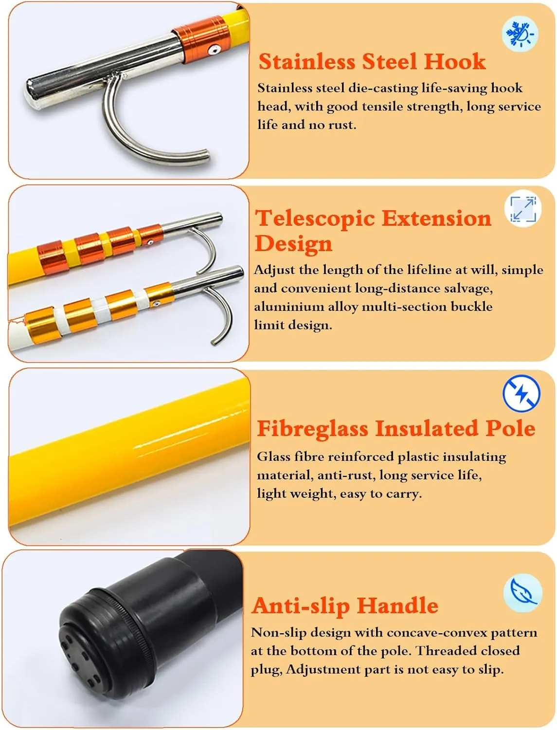 Heavy Duty Boat Hooks for Docking Telescopic Floating, Commercial Rust-Resistant Rescue Hook with 4/5/ 6 M Super Light Long Handle, Trailer Truck Cargo Grabber Tool(4pack,5M/16.4FT)