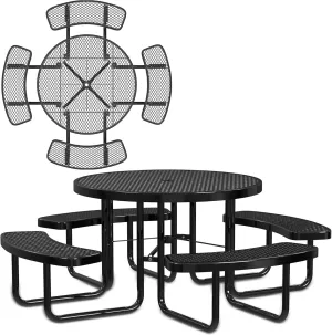 Heavy-Duty Round Outdoor Picnic Table, Portable, Made with Heavy-Gauge Metal, Durable Thermoplastic Coating, Commercial Outdoor Picnic Table, Built-in Umbrella Hole, Made in The USA