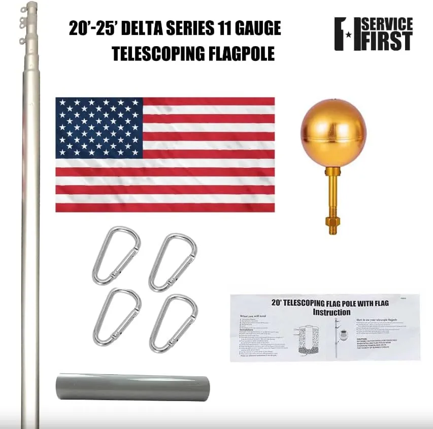 Heavy Duty Telescoping Flagpole Kit, 25 Foot