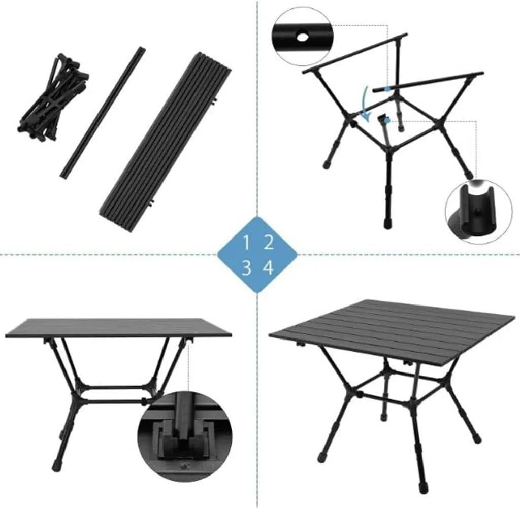 Height-Adjustable Folding Camping Table Aluminum with Carry Bag Portable Side Table for Fishing Beach Picnic, 60*52.5*43