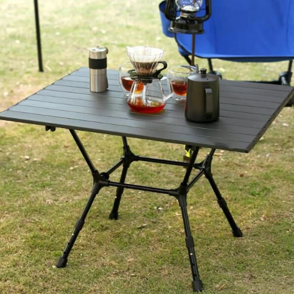 Height-Adjustable Folding Camping Table Aluminum with Carry Bag Portable Side Table for Fishing Beach Picnic, 60*52.5*43