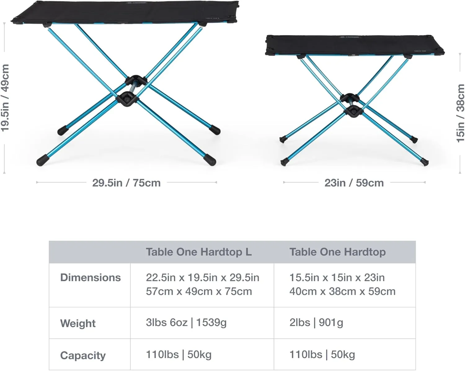 Helinox Table One Hard Top Lightweight, Collapsible, Portable, Outdoor Camping Table, Large - 29.5 x 22.5 Inches, Cobalt