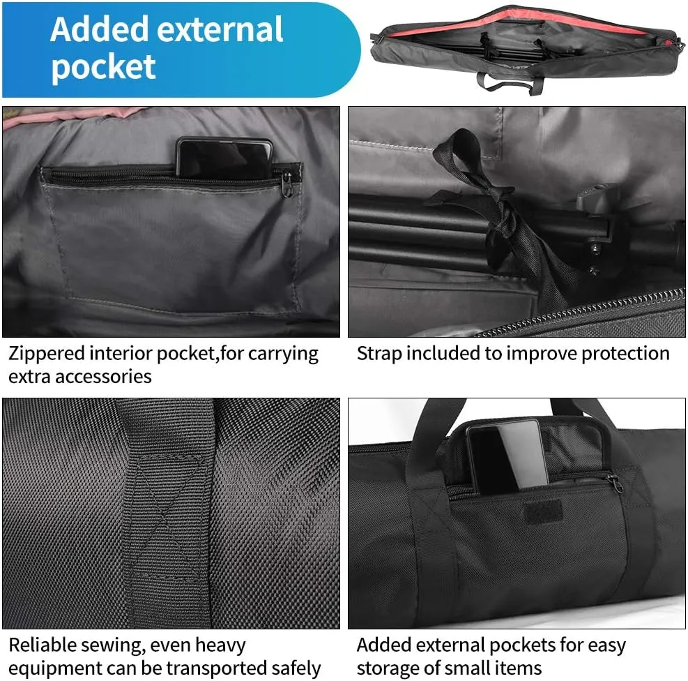 HEMMOTOP Tripod Carrying Case, 39x7x7in All Thick Padded Tripod Bag with Shoulder Straps and Handles, Heavy Duty Light Stand Bag with Two Zippered Pockets for Pool Cue, Speaker Stand