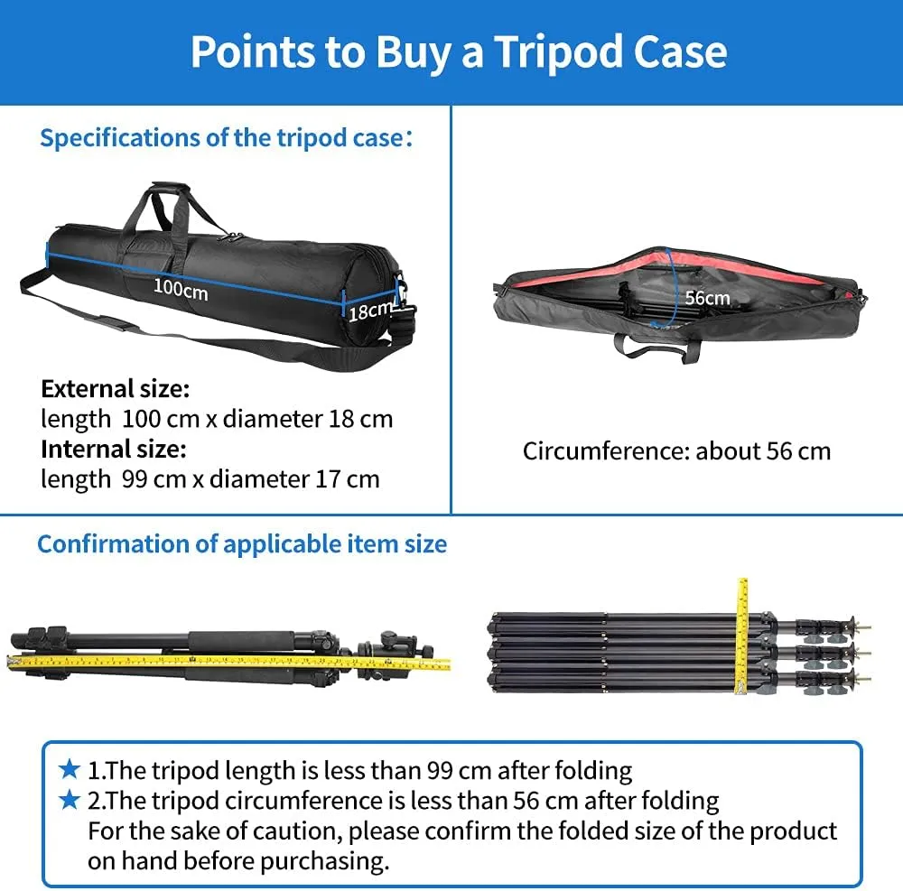 HEMMOTOP Tripod Carrying Case, 39x7x7in All Thick Padded Tripod Bag with Shoulder Straps and Handles, Heavy Duty Light Stand Bag with Two Zippered Pockets for Pool Cue, Speaker Stand