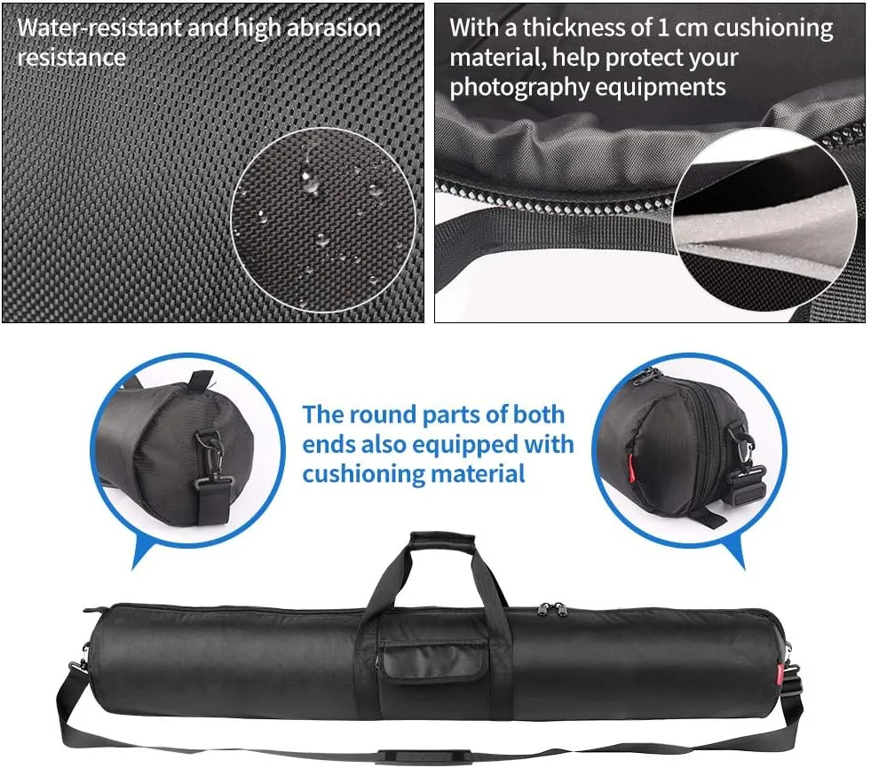 HEMMOTOP Tripod Carrying Case, 39x7x7in All Thick Padded Tripod Bag with Shoulder Straps and Handles, Heavy Duty Light Stand Bag with Two Zippered Pockets for Pool Cue, Speaker Stand