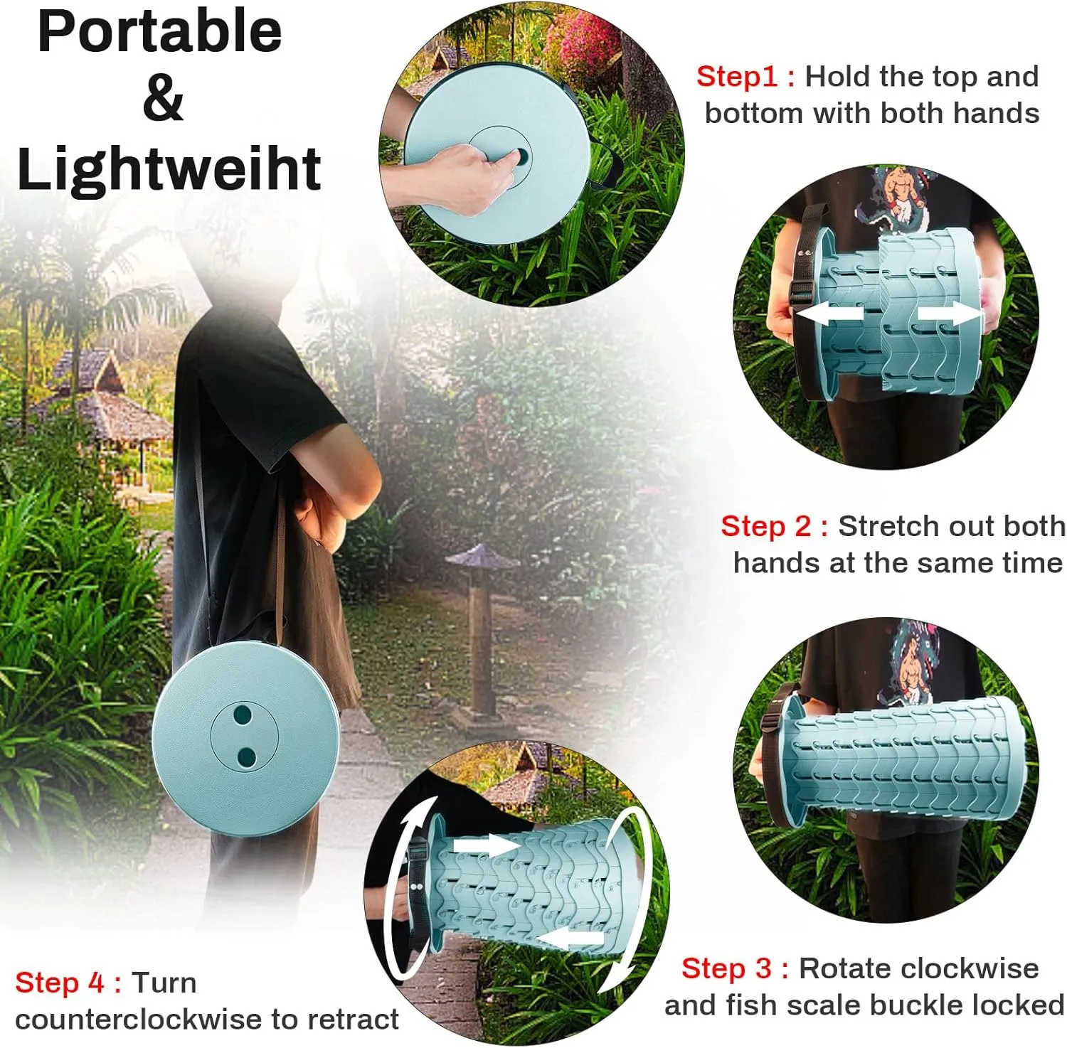 Hesanzol Portable Telescoping Stool, Retractable Folding Stool for Camping Garden Fishing Hiking Travel BBQ, Adjustable Collapsible Stools Max Load 400lbs