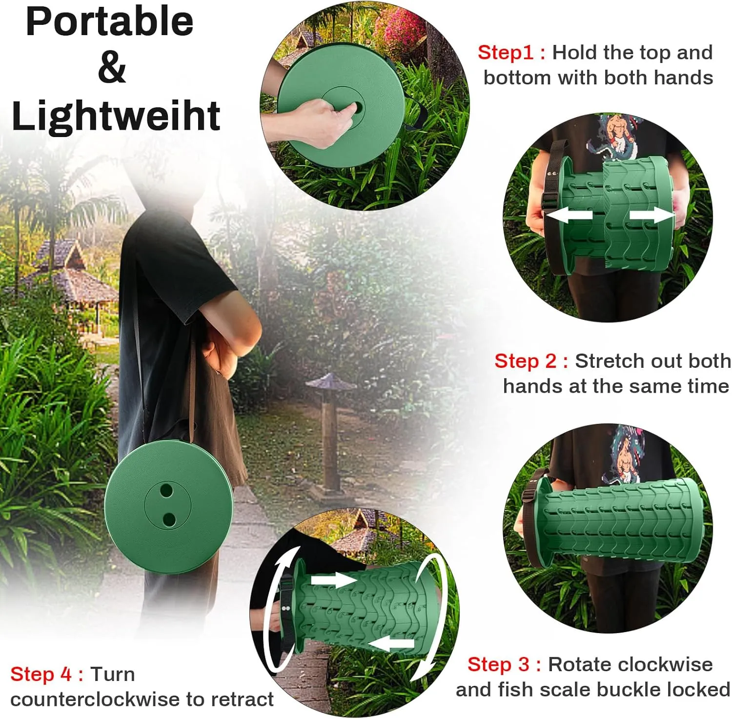 Hesanzol Portable Telescoping Stool, Retractable Folding Stool for Camping Garden Fishing Hiking Travel BBQ, Adjustable Collapsible Stools Max Load 400lbs