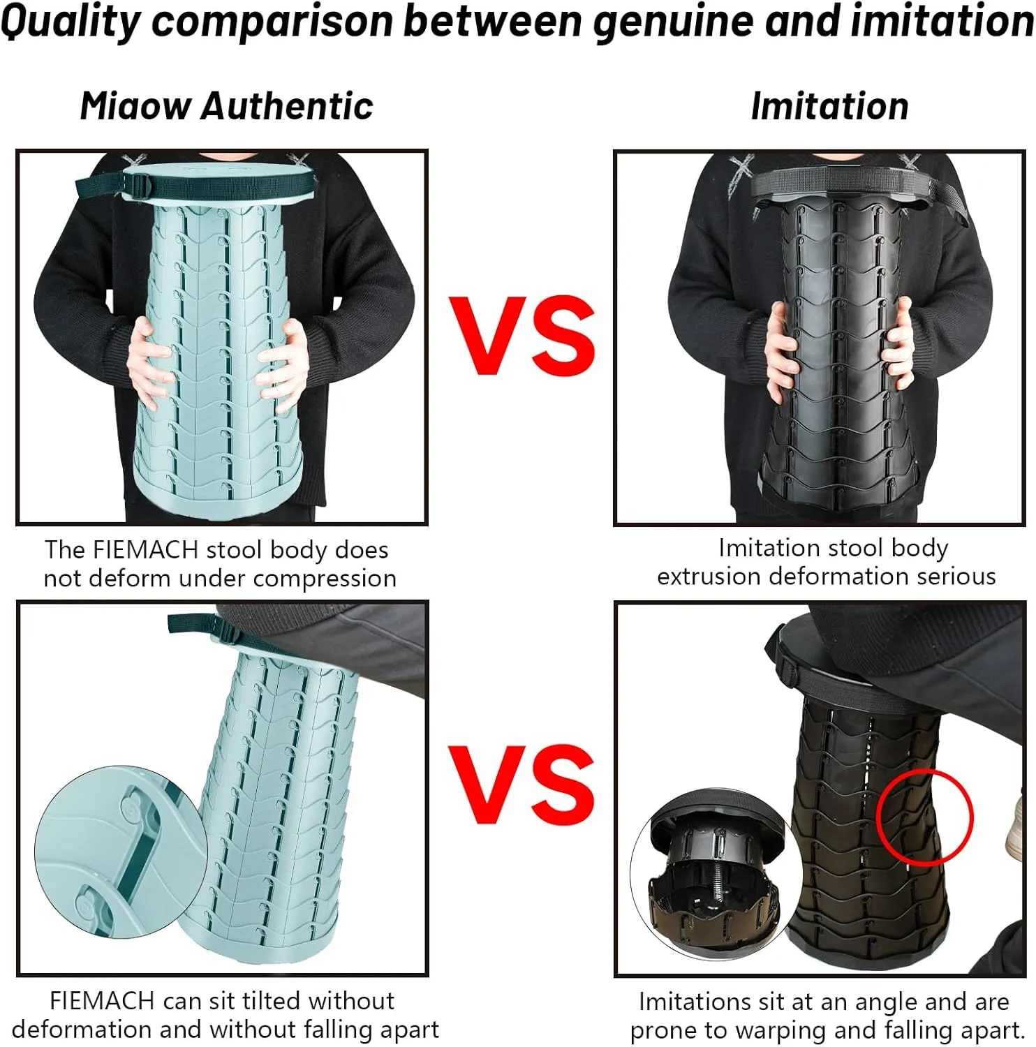 Hesanzol Portable Telescoping Stool, Retractable Folding Stool for Camping Garden Fishing Hiking Travel BBQ, Adjustable Collapsible Stools Max Load 400lbs