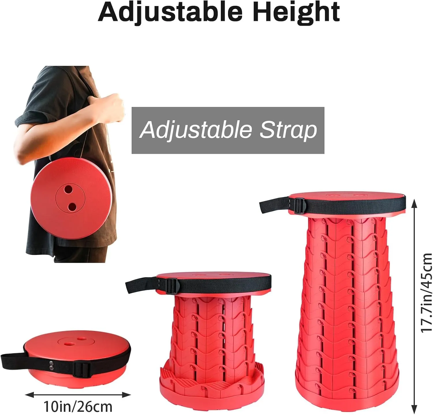 Hesanzol Portable Telescoping Stool, Retractable Folding Stool for Camping Garden Fishing Hiking Travel BBQ, Adjustable Collapsible Stools Max Load 400lbs