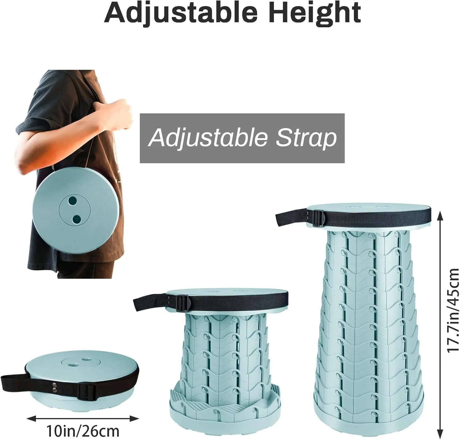 Hesanzol Portable Telescoping Stool, Retractable Folding Stool for Camping Garden Fishing Hiking Travel BBQ, Adjustable Collapsible Stools Max Load 400lbs
