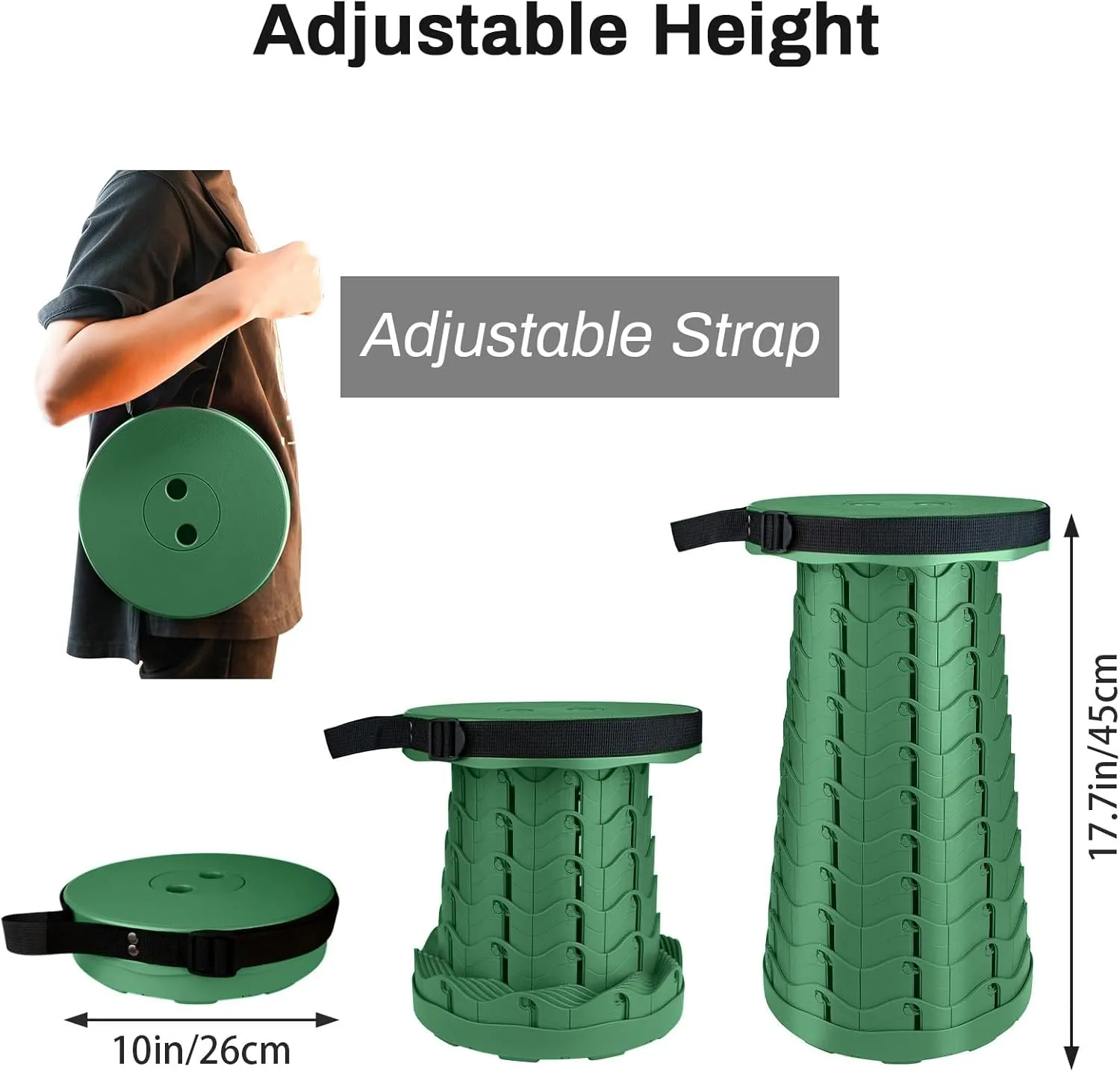 Hesanzol Portable Telescoping Stool, Retractable Folding Stool for Camping Garden Fishing Hiking Travel BBQ, Adjustable Collapsible Stools Max Load 400lbs