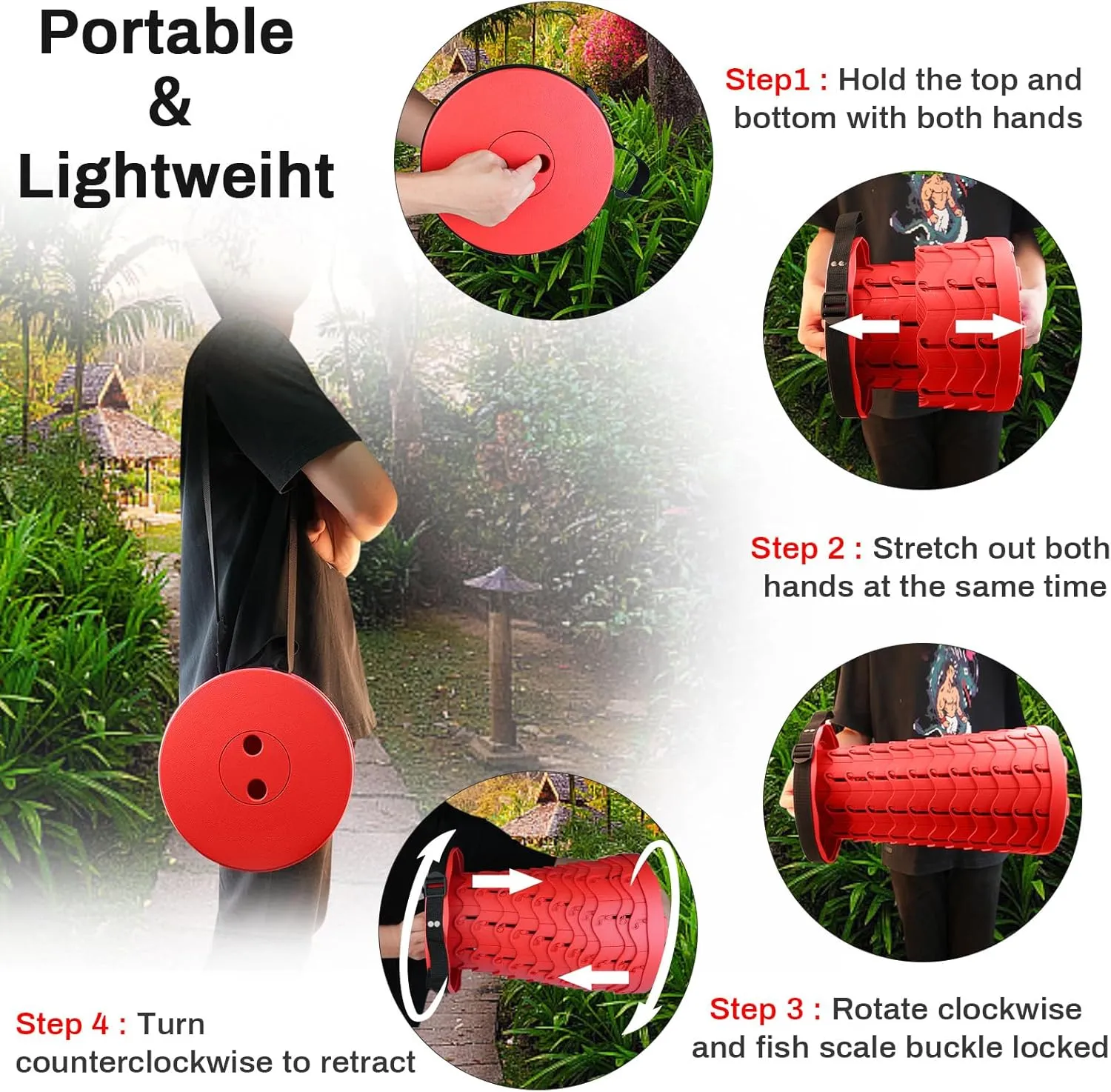 Hesanzol Portable Telescoping Stool, Retractable Folding Stool for Camping Garden Fishing Hiking Travel BBQ, Adjustable Collapsible Stools Max Load 400lbs