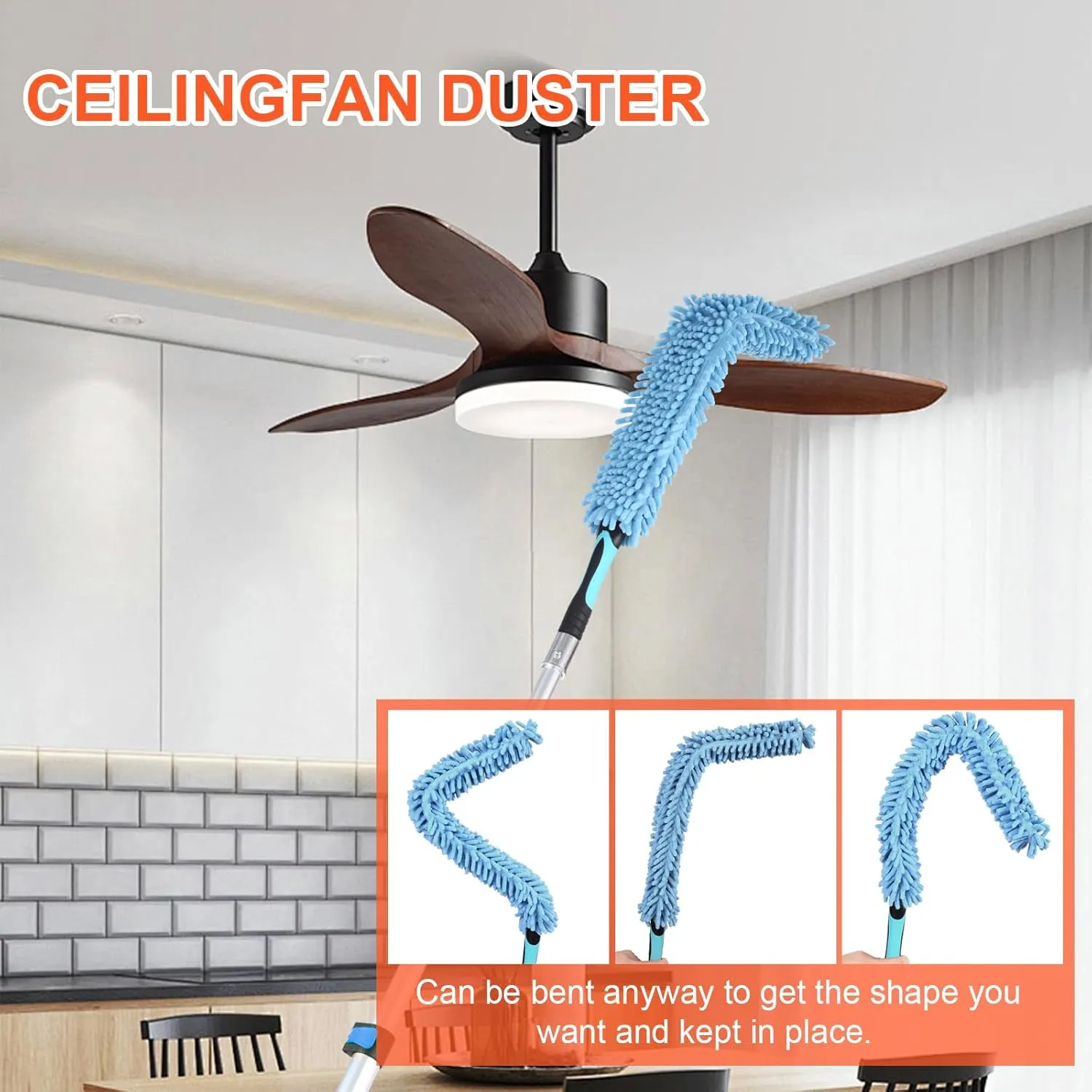 high Ceiling Duster,Cobweb Duster with Extension Pole,Long Duster for high Ceilings 28 feet,Ceiling Fan Cleaner Duster,Window Squeegee with Extension Pole,Extendable Duster Cleaning Kit(Blue, 20ft)
