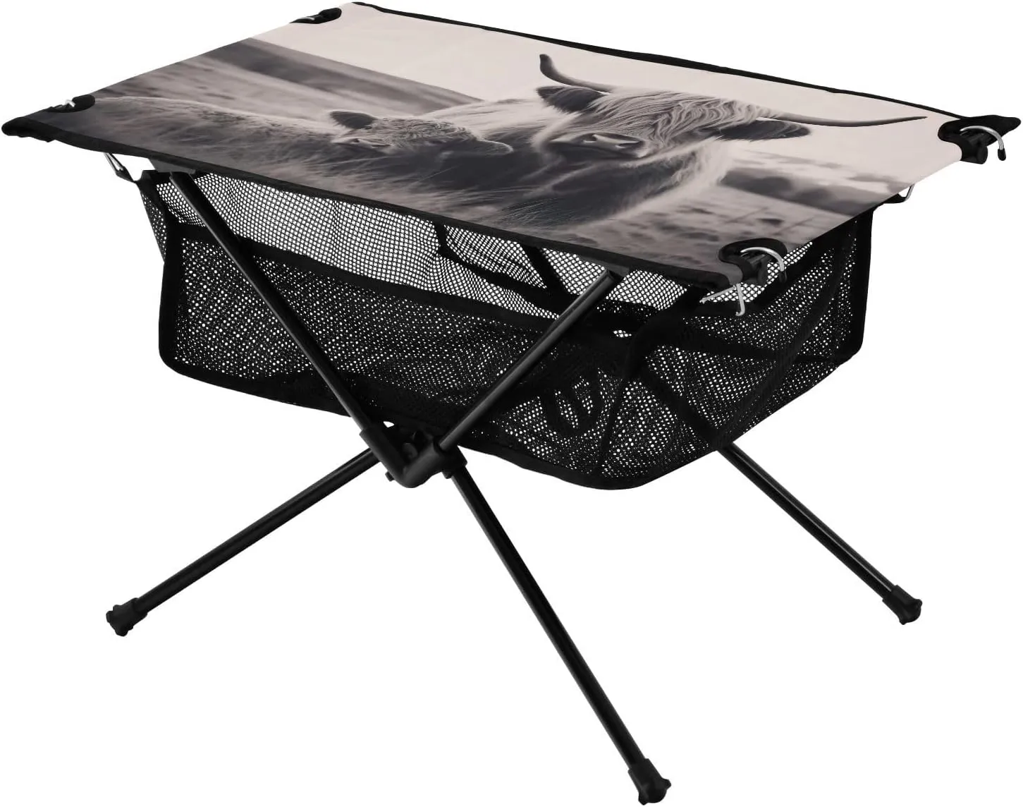 Highland Cattle Portable Folding Camping Table, Compact Lightweight Beach Table with Carrying Bag for Outdoor Picnics, BBQs, Camp