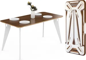 HOEK Rectangle Dining Table - Tool-Free Assembly, Portable & Space-Saving Worktop with One-Click System, Durable & Versatile for Dinner or Work - Compact for Small Kitchens (Walnut/White)