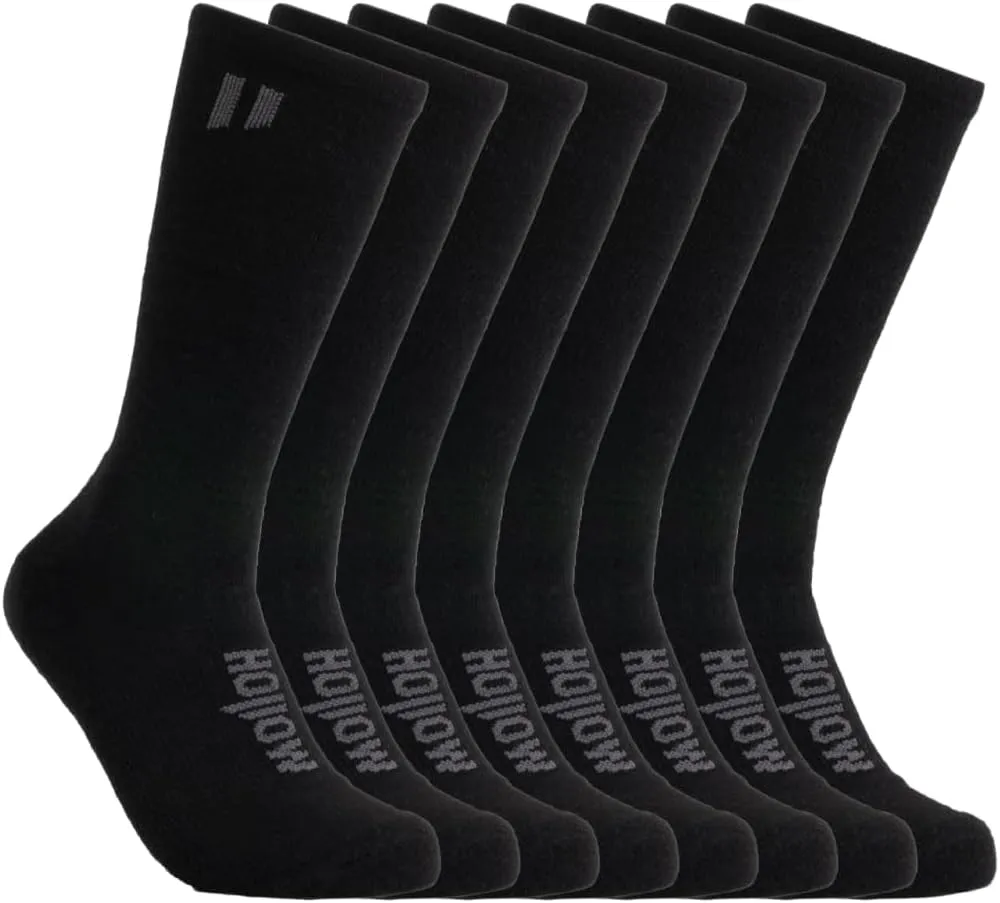 HOLLOW Alpaca Crew Socks for Men and Women, 4 Pack, Temperature Regulating Alpaca Wool Socks for Hiking, Working, Outdoors, Any Season Crew Sock, Moisture Wicking, Light Compression, XLarge, Black