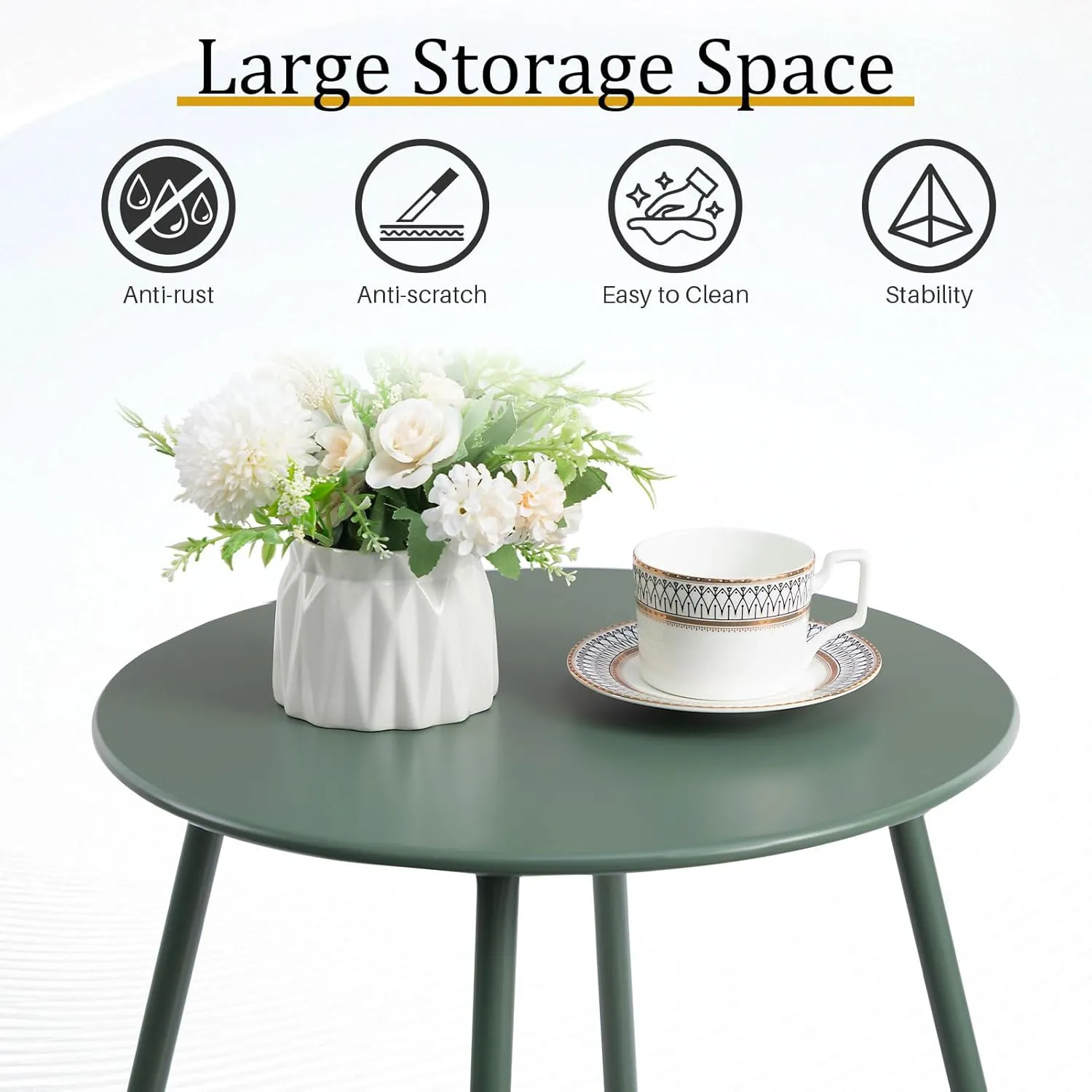 HollyHOME Round Metal Side Table, Rust-Resistant Patio Small Plant Stand, Outdoor 17.32'' Portable End Table for Balconies, Gardens, Living Rooms and Bedrooms, Atrovirens