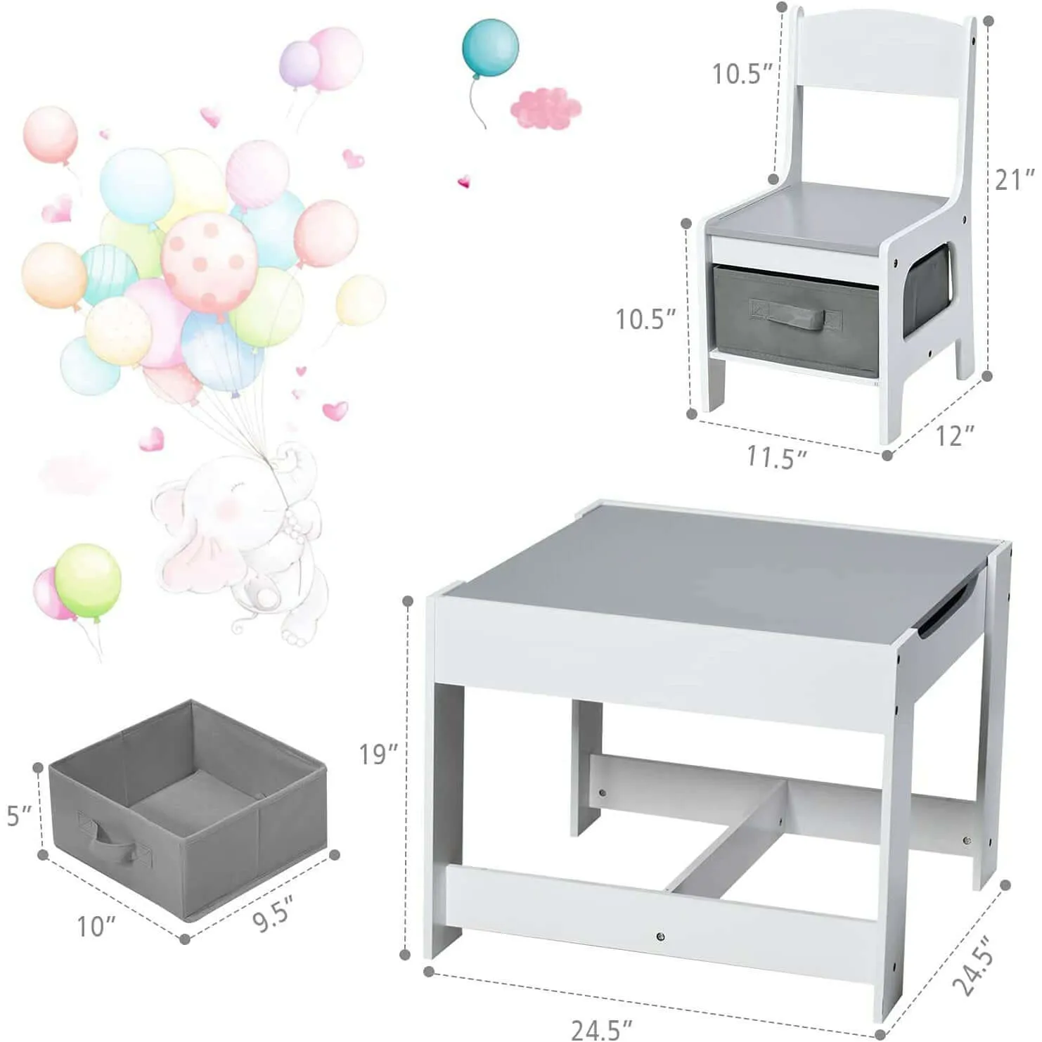 Home Canvas 3 in 1 Activity Table and Chair Sets for Childrens | Lightweight Table and Chair Sets with Storage Boxes