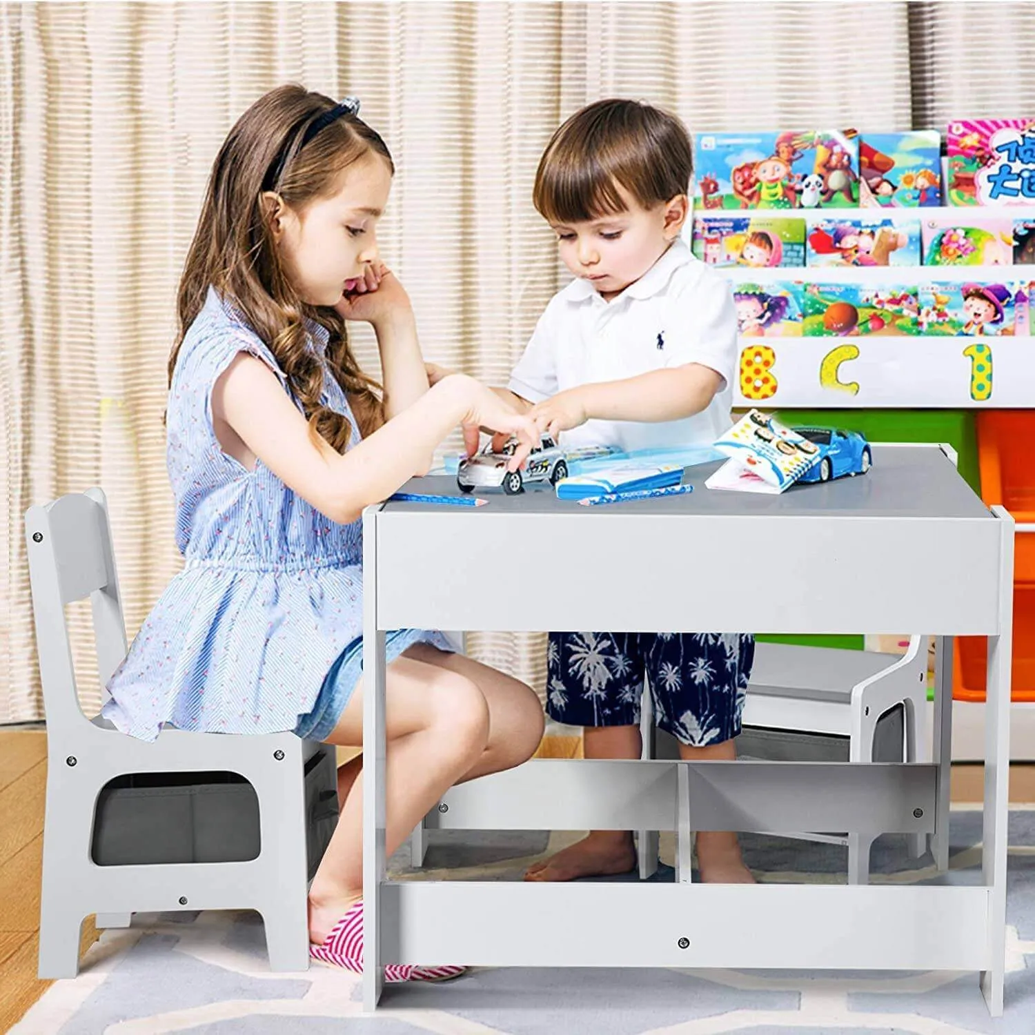 Home Canvas 3 in 1 Activity Table and Chair Sets for Childrens | Lightweight Table and Chair Sets with Storage Boxes