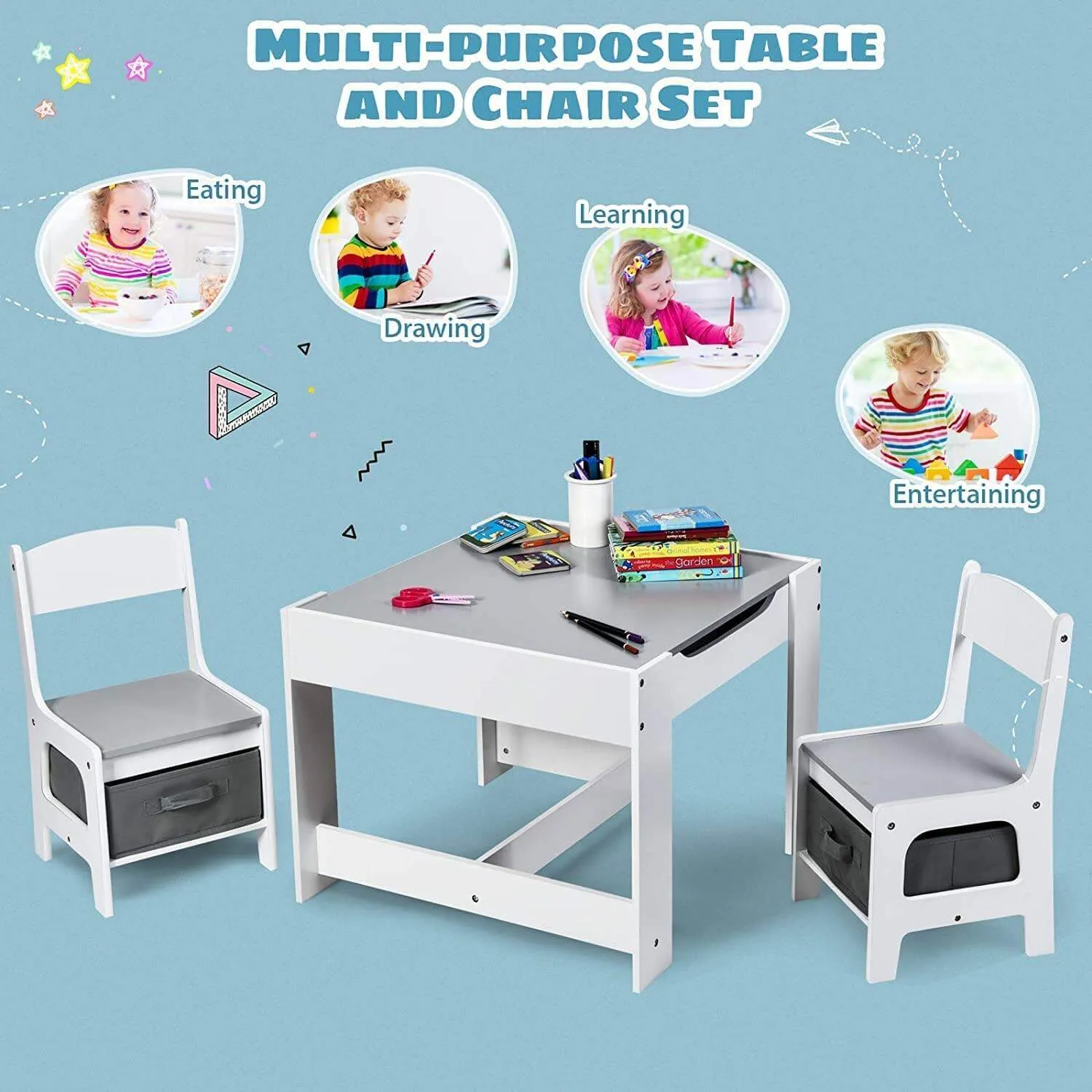 Home Canvas 3 in 1 Activity Table and Chair Sets for Childrens | Lightweight Table and Chair Sets with Storage Boxes