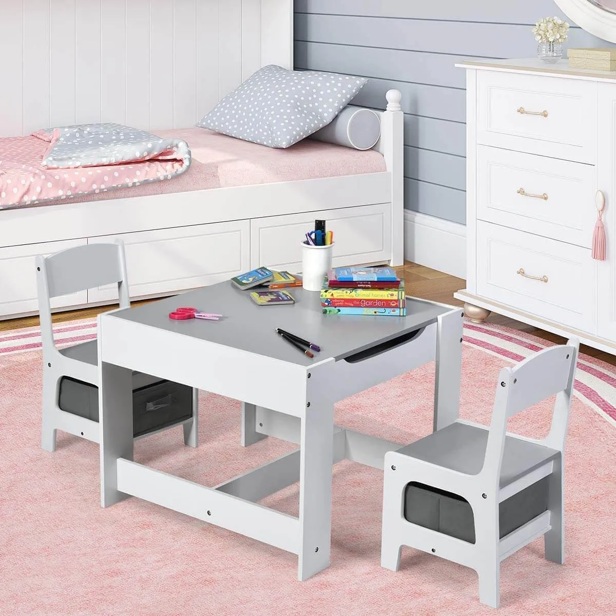 Home Canvas 3 in 1 Activity Table and Chair Sets for Childrens | Lightweight Table and Chair Sets with Storage Boxes