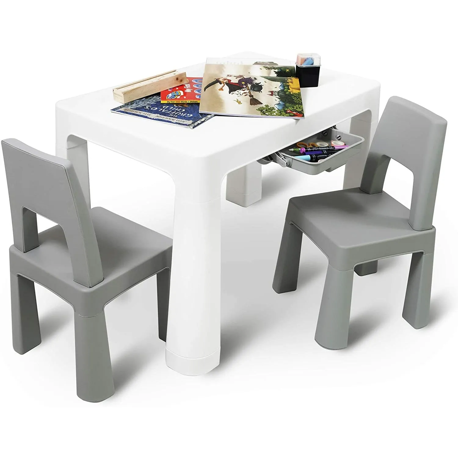 Home Canvas Early Learning Study Table and Chair Set for Childrens | Multifunctional Lightweight Table and Chair Sets - White/Grey